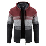 Autumn Winter Warm Cardigan Male Thick Knit Sweaters Fleece Coat Men's Zip-Up Jacket Knitted Jumper Hooded Sweatshirt Clothing MartLion wine red navy M 