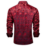 Red Silk Men's shirts Long Sleeve Luxury Social Dress Shirt Blouse Designer Night Bar Prom Wedding Party Clothing MartLion   