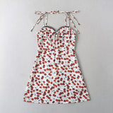 Summer Cherry Print Mini Dress Women Lace Slim Dresses MartLion   