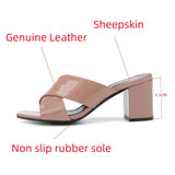 Women's Slippers Summer High Heel Fish Mouth Shoes Genuine Leather Open Toe Thick MartLion   