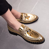 Men's Sequined Tassel Shoes Handmade Retro Soft Non-slip Loafers Casual Leather Mart Lion   