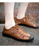Casual Genuine Leather Handmade Leather Shoes Solid Color Non-slip Flat Bottom Breathable Luxury Men's Social MartLion   