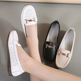 Summer Women Flats Shoes Cutouts Genuine Leather Loafers Breathable Ballet Flats Oxford Casual MartLion   