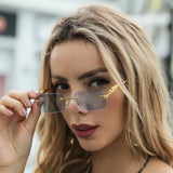 In Trend Rimless Rectangle Sunglasses Women Luxury Designer Cut Edge Shades Golden Leopard Frame Eyewear MartLion   