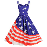 Independence Day Vintage Dresses Sleeveless Women American Flag Printed Slip Dress Casual MartLion   