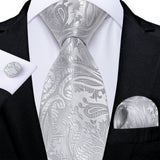 Gray Striped Paisley Silk Ties For Men's Wedding Accessories 8cm Neck Tie Pocket Square Cufflinks Gift MartLion SJT-7497  