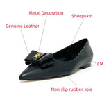 Elegant and High Heel Women's Shoes Genuine Leather Shallow Mouth Bow Flat Office MartLion   