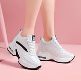 Women Sneakers Height Increase internal Cushion High Heeled Sports Shoes Ladies Female Footwear Chunky Tennis Trainer Designer Mart Lion White 3.5 