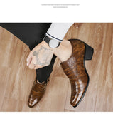 Elevator Shoes for Men's Heel Formal Leather Brown Loafers Dress Crocodile Heightening MartLion   