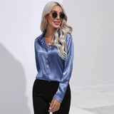 Satin Silk Button Down Shirts for Women Dress Shirts Long Sleeve Blouses Female Shirts MartLion   