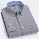 Men's100% Cotton Long Sleeve Button Down Check Shirt Single Chest Pocket Work Casual Standard-fit Plaid Striped Oxford Mart Lion L519 42 