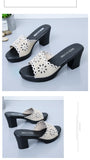 Women Open Toe Slippers Round Toe Solid Color High Thick Heel Slippers Shoes High Heels Wedges Sandals Mart Lion   