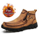 Winter Autumn Leather Boots Men's Shoes Plush Keep Warm Outdoor Ankle Snow Casual Winter MartLion fur brown 12 