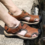 Men's Leather Sandals Slip-on Non-slip Casual Sneakers Wading Shoes Outdoor Sport Camping Hiking Mart Lion   