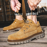 Winter Plush High Top Men's Black Boots Lace-Up Round Toe Leisure All-match Men's Casual Leather Shoes Non-slip Rubber