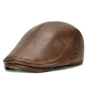 Men's outdoor leather hat winter Berets warm Ear protection cap 100% genuine dad hat Leisure MartLion brown 56CM 