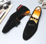 Men's Casual Shoes with Bowknot Genuine Suede Leather Trendy Party Wedding Loafers Flats Driving Moccasins Mart Lion Black 38 China