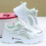 Women Running Shoes Breathable Walking Mesh Lace Up Platform Sneakers White Vulcanized MartLion Green-2 38 