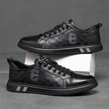 Men's Genuine Leather Casual Shoes Autumn Checkered Flats Skateboard Street Trend Leather Sneakers Mart Lion   