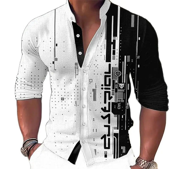 Light Men's Shirts Single  Shirts Pattern Printed Long Sleeve Tops MartLion   