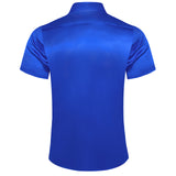 Stretch Satin Blue Men's Short Sleeve Shirts Solid Red Yellow Green Turn-down Collar Casual Social T shirts Clothing MartLion   