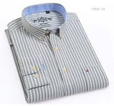 Men's Regular-Fit Long-Sleeve Sturdy Knit Oxford Tops Shirt Plaid Striped Embroidered Pocket Button-down Casual Versatile Mart Lion   