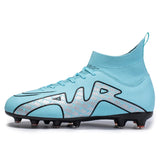 High Top Soccer Shoes Long Spike FG TF Non-Slip Football Boots Outdoor Training Ankle Cleats MartLion HXCK15-C-Blue 35 