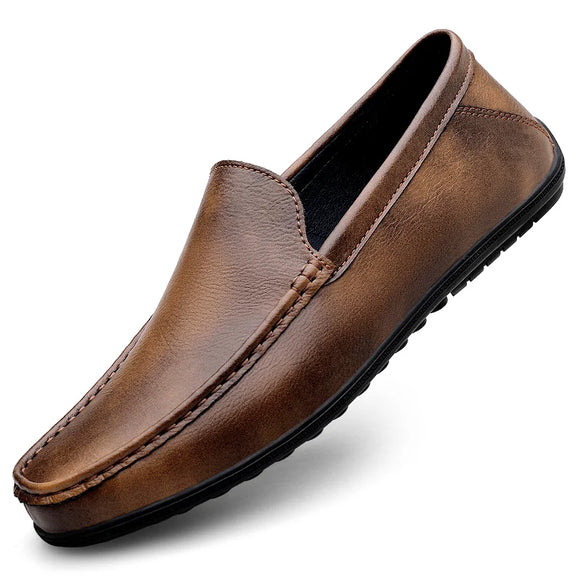 Men's Retro Brown Loafers Luxury Shoes Slip on Shoes Genuine Leather All-match Flats MartLion Brown 37 