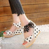 Womens High Heels Sandals Bowknot Design Platform Wedges Female Casual Increas Ladies Ankle Strap Open Toe Shoes Mart Lion   