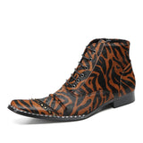 Design Boots For Men's Mixed Colors Print Real Leather Dress Shoes Rivets High Top Chelsea MartLion   