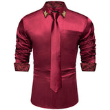 Men's Shirts Long Sleeve Stretch Satin Social Dress Paisley Splicing Contrasting Colors Tuxedo Shirt Blouse Clothing MartLion CY2213-N8005-XZ S 