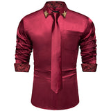 Men's Shirts Long Sleeve Stretch Satin Social Dress Paisley Splicing Contrasting Colors Tuxedo Shirt Blouse Clothing MartLion