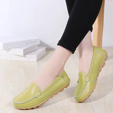 Genuine Leather Shoes Woman Soft Boat Flats Ladies Loafers Non-Slip Sturdy Sole MartLion Green 42 insole 26.0cm 