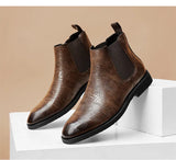 British Style Classic Brown Men's Chelsea Boots Genuine Leather Luxury Dress Shoes Slip-on High-top Formal MartLion   