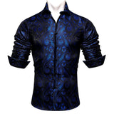 Designer Men's Shirt Blue Purple Pink Yellow Green Black Silk Embroidered Long Sleeve Casual Slim Tops Breathtable Streetwear MartLion 0051 S 