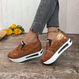 Leopard Print Loafers Shoes Women Spring Slip-On Hidden Heels Sneakers Pu Leather Chunky Platform Sports Ladies MartLion   