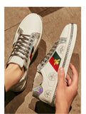 Embroidered Leather Shoes Couple Flats Sneakers Comfort Men's Skateboarding Unisex Casual Women Footwear MartLion   