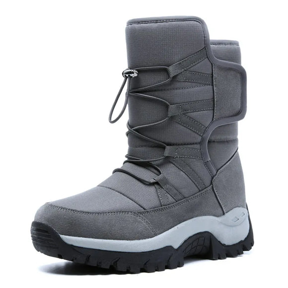 Women Snow Boots Winter Men's Outdoor Shoes High Top Youth Windproof Waterproof Warm Plush Anti-slip Lovers Cotton MartLion GRAY 36 