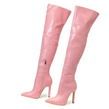 Liyke Design PU Leather Over The Knee Boots Runway Stripper High Heels Pointed Toe Zip Winter Shoes Women Pumps MartLion Pink 35 
