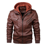 Leather Jackets Men's Casual Cowhide PU Leather Hooded Autumn Winter Coats Warm Vintage Motorcycle Punk Overcoats MartLion Wine With Hood S CHINA