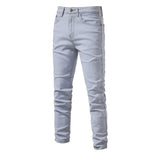 Jeans Men's Solid Color Slim Fit Straight Trousers Cotton Casual Wear Denim Jeans Pants MartLion 01wihte 33 CHINA