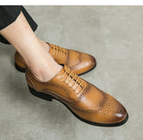 Men's pointed toe shoes oxford formal leather shoes dress brogue flat wedding Mart Lion   