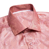  Coral Pink Paisley Men's Silk Shirt Spring Autumn Long Sleeve Wedding Turndown-Collar Dress Suit Shirt Formal Gift Hi-Tie MartLion - Mart Lion