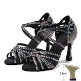 Latin Dance Shoes Women High Heels Diamond-encrusted Sandals Indoor Soft-soled Stage Game Party Social Ballroom Girl MartLion   