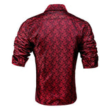  Hi-Tie Spring Autumn Men's Shirts Silk Red Black Paisley Suit Turndown Collar Shirt Casual Formal Wedding Gifts MartLion - Mart Lion