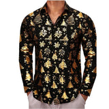 Men's Shirt Button Gold Shirt Casual Designer Christmas Long Sleeve Tops Men's Lapel MartLion AF881 XS 