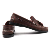 Men's Genuine Leather Driving Shoes Docksides Classic Boat Design Flats Loafers Women Tassels Wine Red Mart Lion   