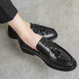 Tassels Men's Loafers Split Leather Footwear Crocodile Pattern Dress Shoes Elegant Social Mart Lion   
