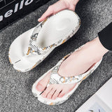 Breathable Men's Slippers Non Slip Beach Flip Flops Lightweight Outdoor Flat Leisure Shoes Soft Slides Adult Sneakers Footwear Mart Lion 2-White 6.5 