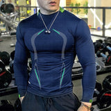 t Shirt Men's Quick Drying Sport Fitness Shirts Long Sleeve Bodybuilding Top Compression Running t Shirt Gymwear MartLion Navy Blue S 